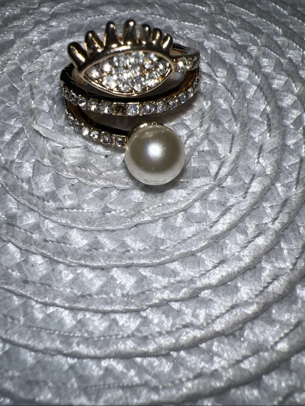 Gold Pearl eye & Crystal Statement Ring - Women's Jewelry